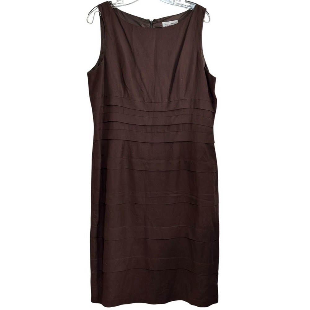Adrianna Papell Sheath Dress Women Brown Tiered Pleated Linen Fall Earthy 14